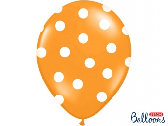 Balónek pastelový oranžový - bílé puntíky - 1 ks