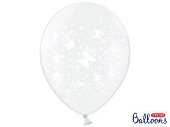 Balónky průhledné - bílí motýlci - 50 ks