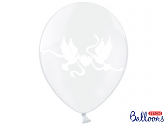 Balónek průhledný - bílé holubičky - 1 ks
